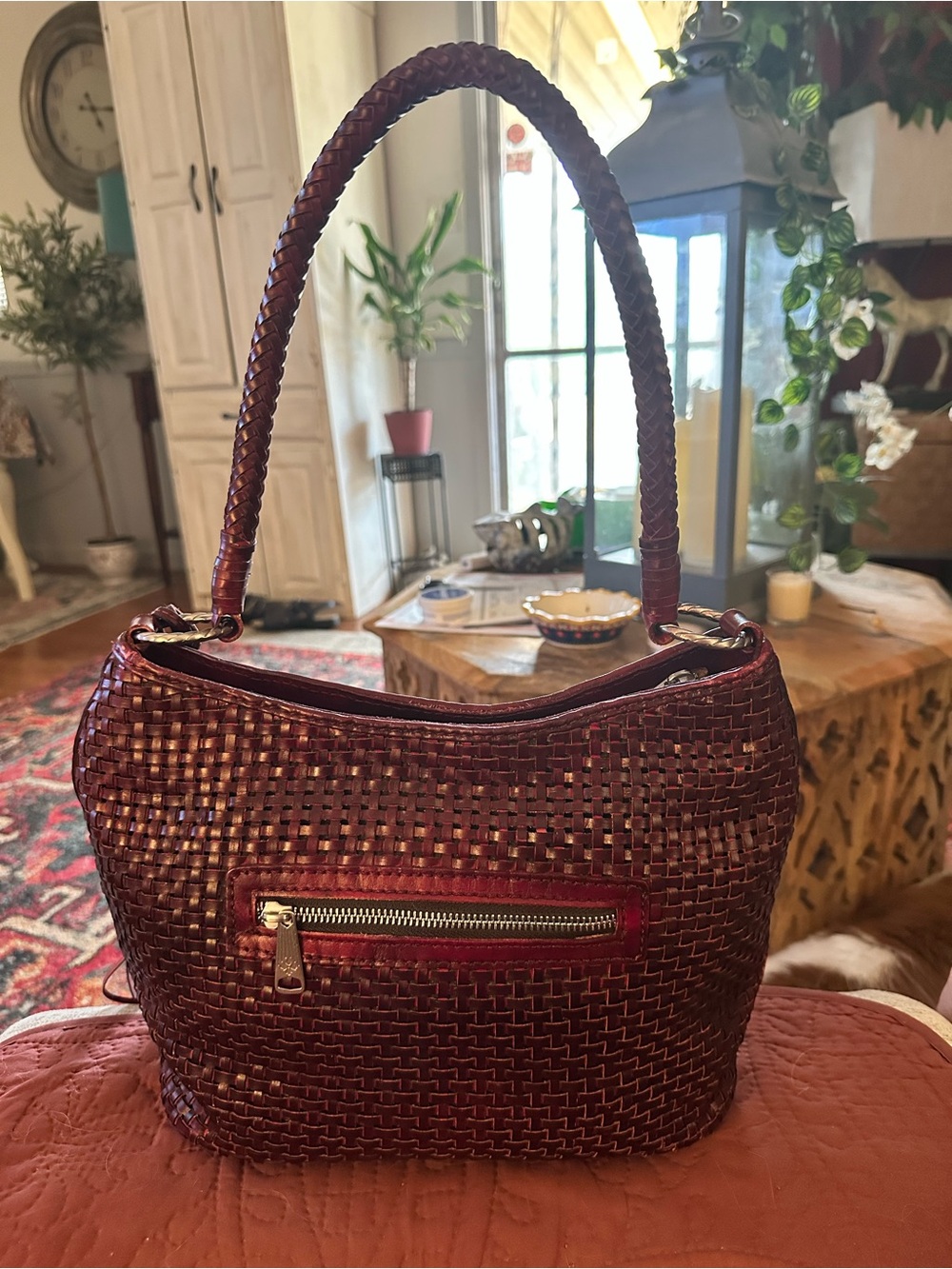 Patricia Nash Castelli Woven Italian Leather Shoulder Hobo Bag in Oxblood) NWOT - Picture 3 of 12